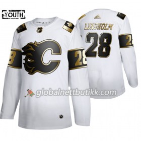 Calgary Flames Hockeydrakt Elias Lindholm 28 Adidas 2019-2020 Golden Edition Hvit Authentic - Barn
